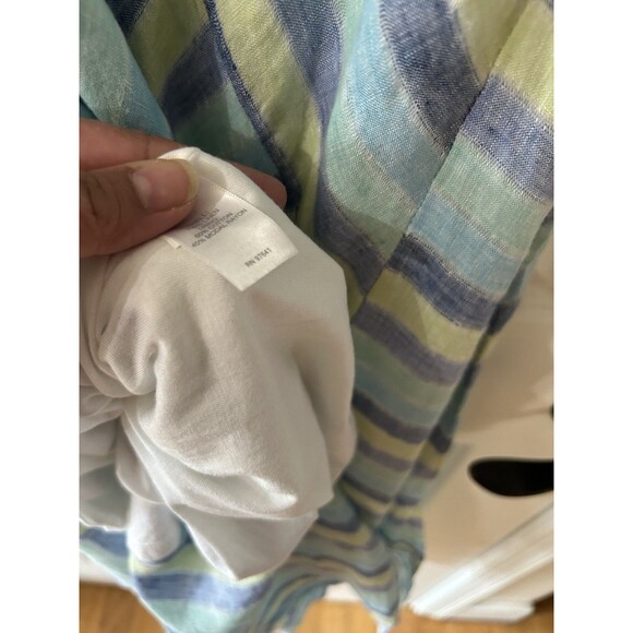 J. Jill Love Linen M Lotus Maxi Dress Striped Blue Green Resort Coastal Grandma - Picture 10 of 12